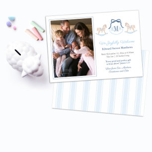 Monogram Rocking Horse Welcome Baby Boy Photo Announcement