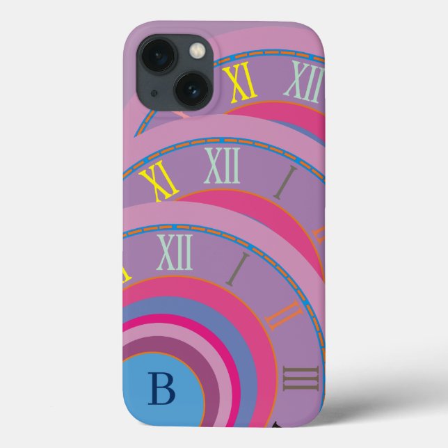 Monogram Roman Numerals Artsy Clock Dizzy Circles Case-Mate iPhone Case (Back)