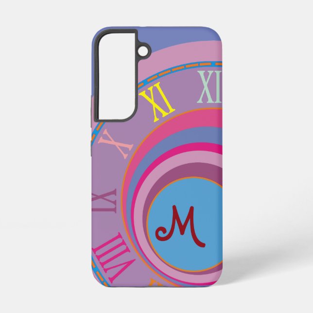 Monogram Roman Numerals Swirl Circles Colourful Ar Samsung Galaxy S22 Case (Back)