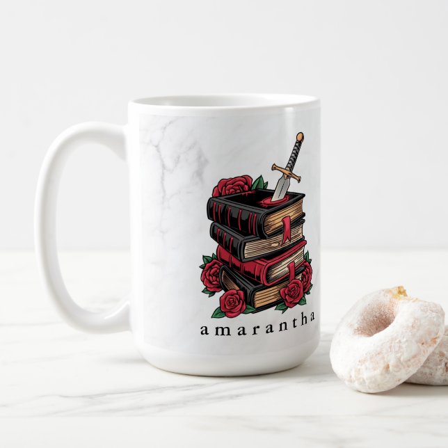 Monogram Romantasy Bookish Book Lover Coffee Mug (With Donut)