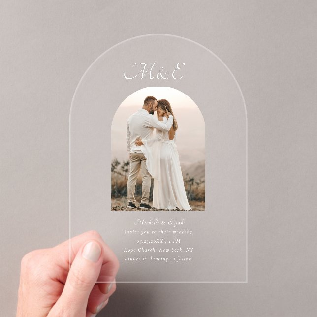 Monogram Romantic Arch Photo Elegant Wedding Acrylic Invitations (Insitu (Handheld))
