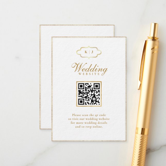 MONOGRAM ROMANTIC CALLIGRAPHY QR CODE WEDDING  ENCLOSURE CARD (Front/Back In Situ)