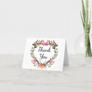 Monogram Romantic Rose Floral Heart Thank You Card