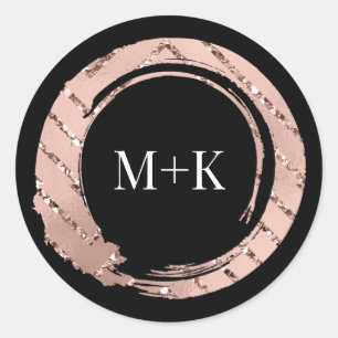 Monogram Rose Blush Frame Bridal Wedding Black Classic Round Sticker