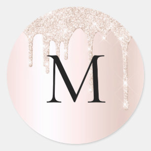 Monogram Rose Blush Pink Glitter Envelope Seal