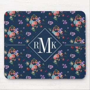 Monogram Rose Bouquet Floral Pattern Mouse Mat