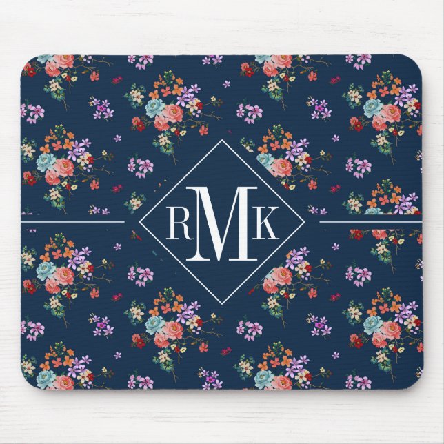 Monogram | Rose Bouquet Floral Pattern Mouse Mat (Front)