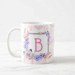 Monogram Rose Bouquet Pink Marble Coffee Mug