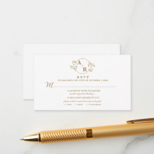 Monogram rose classic elegant, floral wedding RSVP Enclosure Card