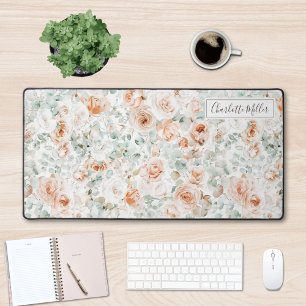 Monogram Rose Eucalyptus Leaves Greenery Floral Desk Mat