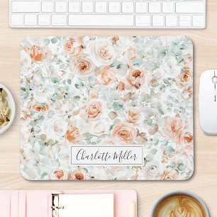 Monogram Rose Eucalyptus Leaves Greenery Floral Mouse Mat