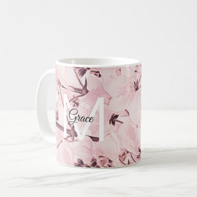Monogram Rose Flower Coffee Mug (Front Left)