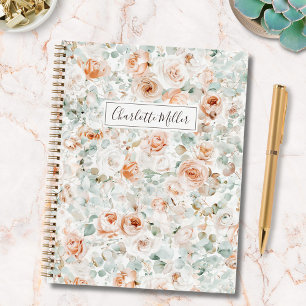 Monogram Rose Flowers Eucalyptus Leaves Floral Notebook