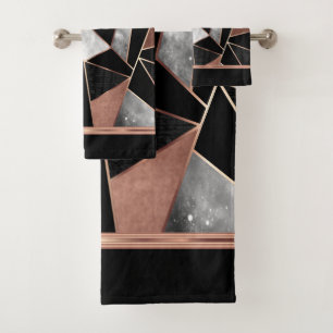 Monogram Rose Gold Abstract Pattern Bath Towel Set