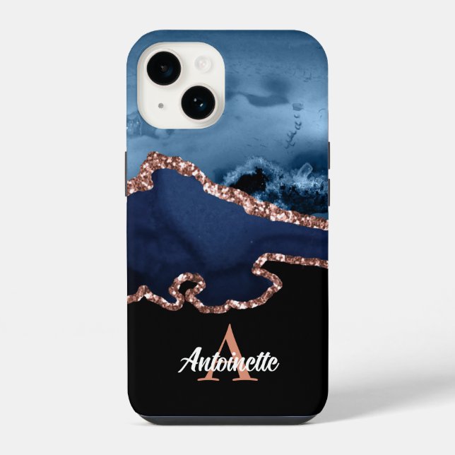 Monogram Rose Gold Agate  iPhone Case (Back)