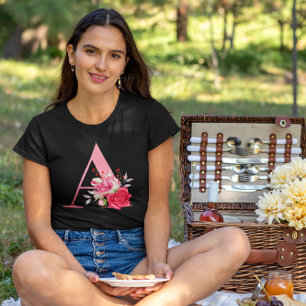 Monogram Rose Gold Alphabet A Watercolor Flowers T-Shirt