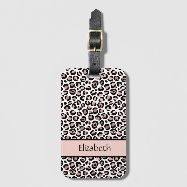 Monogram Rose Gold Black Leopard Print  Luggage Tag (Front Vertical)