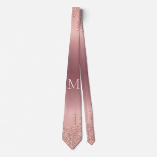 Monogram Rose Gold Blush Glitter Party Neck Tie