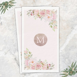 Monogram Rose Gold Blush Pink Watercolor Floral Napkin