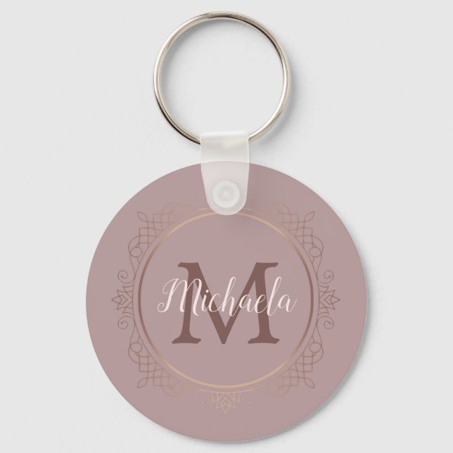 Monogram Rose Gold Elegant Modern Template Key Ring (Front)