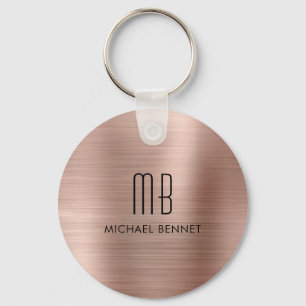 Monogram Rose Gold Faux Brushed Metal Key Ring
