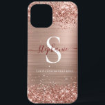 Monogram Rose Gold Faux-Glitter Girly Glam iPhone 12 Pro Max Case<br><div class="desc">This fabulous iPhone case features rose gold brushed metal background with sparkling Faux-Glitter borders. Add your name and initial for a personal touch. Perfect for being stylish on the go.</div>