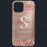 Monogram Rose Gold Faux-Glitter Girly Glam iPhone 12 Pro Max Case<br><div class="desc">This fabulous iPhone case features rose gold brushed metal background with sparkling Faux-Glitter borders. Add your name and initial for a personal touch. Perfect for being stylish on the go.</div>