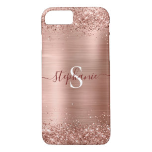 Monogram Rose Gold Faux-Glitter Girly Glam iPhone 8/7 Case