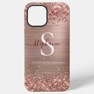 Monogram Rose Gold Faux-Glitter Girly Glam iPhone 12 Pro Max Case