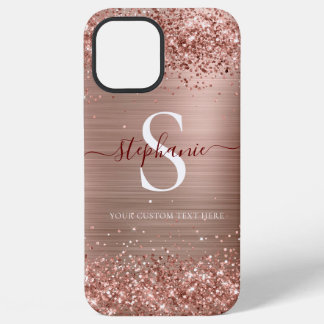 Monogram Rose Gold Faux-Glitter Girly Glam iPhone 12 Pro Max Case