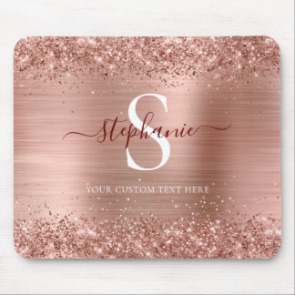 Monogram Rose Gold Faux-Glitter Girly Glam Mouse Mat