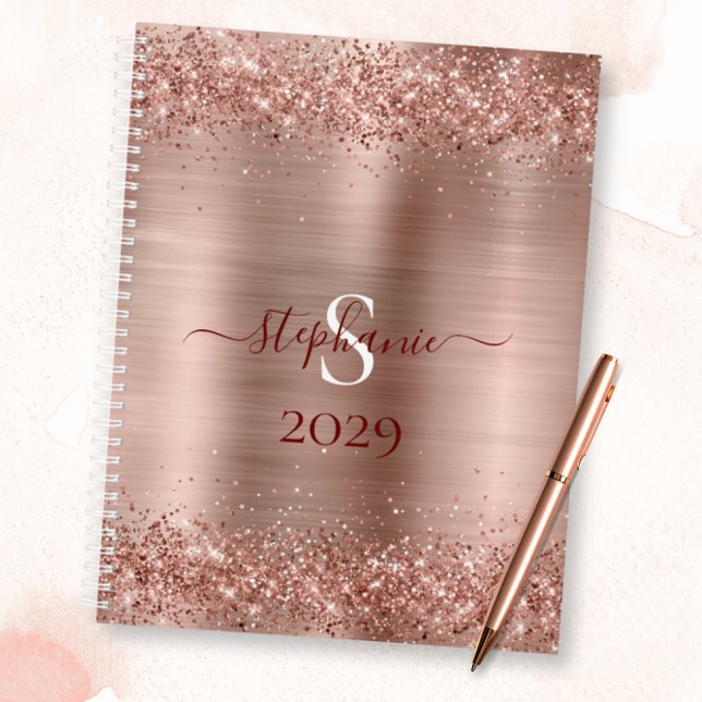 Monogram Rose Gold Faux-Glitter Girly Glam Planner (Monogram Rose Gold Faux-Glitter Girly Glam Planner)