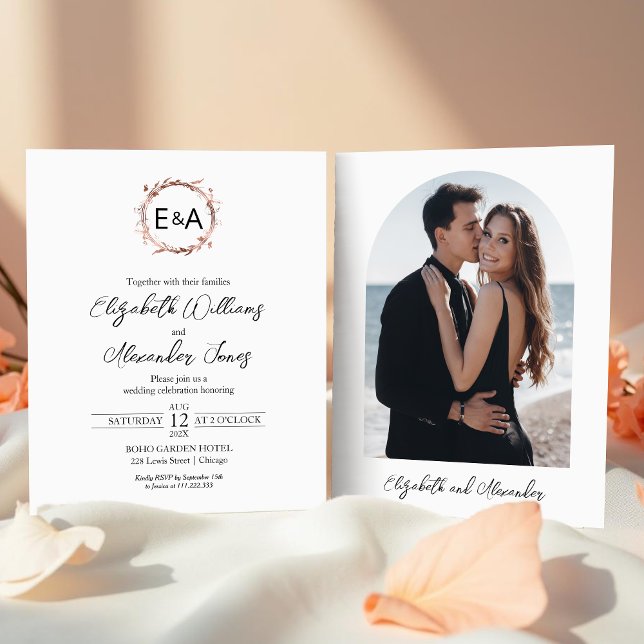 Monogram Rose Gold Foil Budget Wedding Invitation (Creator Uploaded)