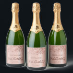 Monogram Rose Gold Foil Glitter 90th Birthday  Sparkling Wine Label<br><div class="desc">Modern Elegant Rose gold glitter metallic Personalised Monogram Name 90th (or ANY AGE) Birthday Party Sparkling Wine Label. This Adult Girly feminine NINETY (NINETIETH) Birhday party design featuring a Monogram Name in a stylish handwritten calligraphy script and date and age on blush pink or rose gold faux brushed metallic foil...</div>