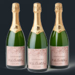 Monogram Rose Gold Foil Glitter 90th Birthday  Sparkling Wine Label<br><div class="desc">Modern Elegant Rose gold glitter metallic Personalised Monogram Name 90th (or ANY AGE) Birthday Party Sparkling Wine Label. This Adult Girly feminine NINETY (NINETIETH) Birhday party design featuring a Monogram Name in a stylish handwritten calligraphy script and date and age on blush pink or rose gold faux brushed metallic foil...</div>