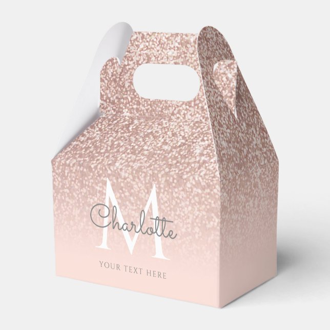 Monogram Rose Gold Glitter Blush Pink Favour Box (Front Side)