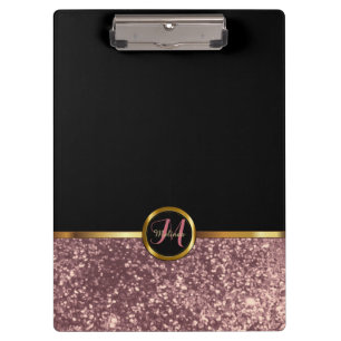 Monogram Rose Gold Glitter  Design Clipboard