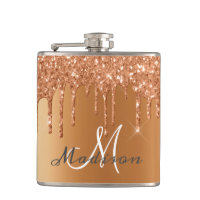 Monogram Rose Gold Glitter Drips Girly Sparkle Fla