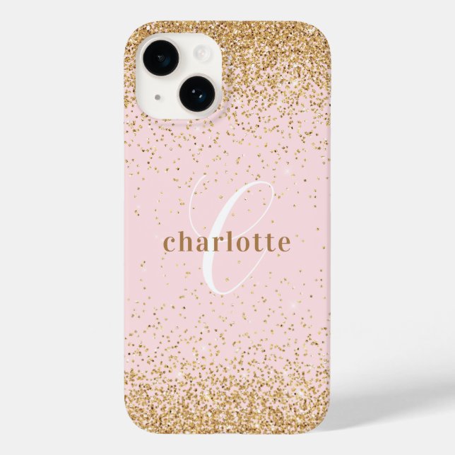 Monogram Rose Gold Glitter Girly Glam Case-Mate iPhone Case (Back)