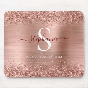 Monogram Rose Gold Glitter Girly Glam Mouse Mat