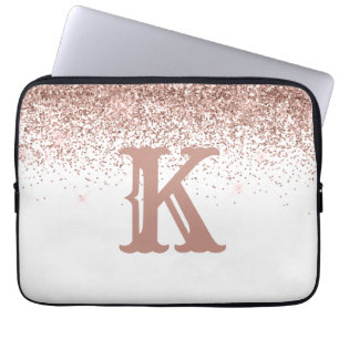 Monogram Rose Gold Glitter Girly Personalised Laptop Sleeve