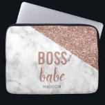 Monogram Rose Gold Glitter | Marble  Boss Babe Laptop Sleeve<br><div class="desc">Boss Babe Rose Gold Girly Pink glitter with  Marble plus a template for your name. The perfect case when your the boss and a babe.</div>
