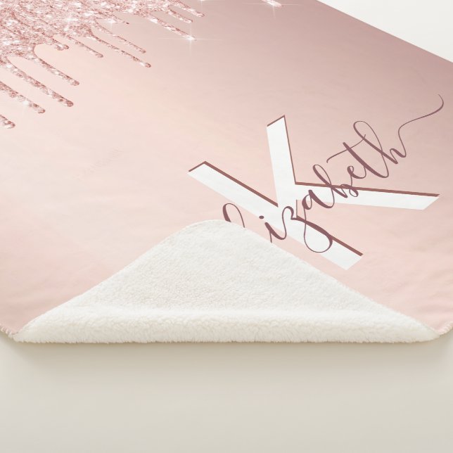 Monogram rose gold glitter pink sparkle name sherpa blanket (3/4)