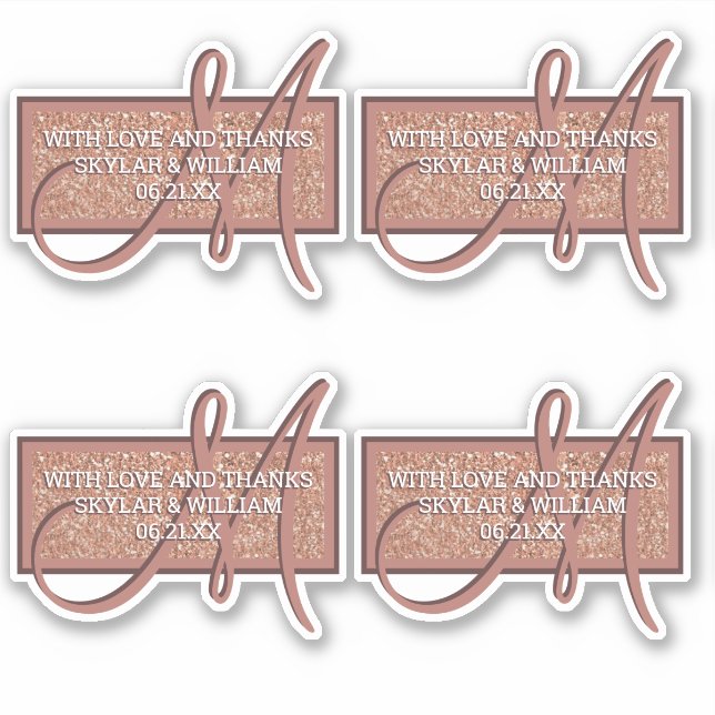Monogram Rose Gold Glitter Thank You Or Address (Front)