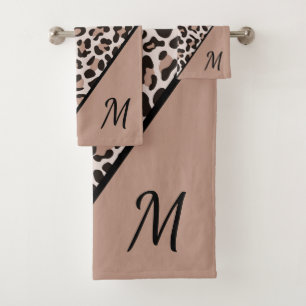 Monogram Rose Gold Leopard Print Trendy Bath Towel