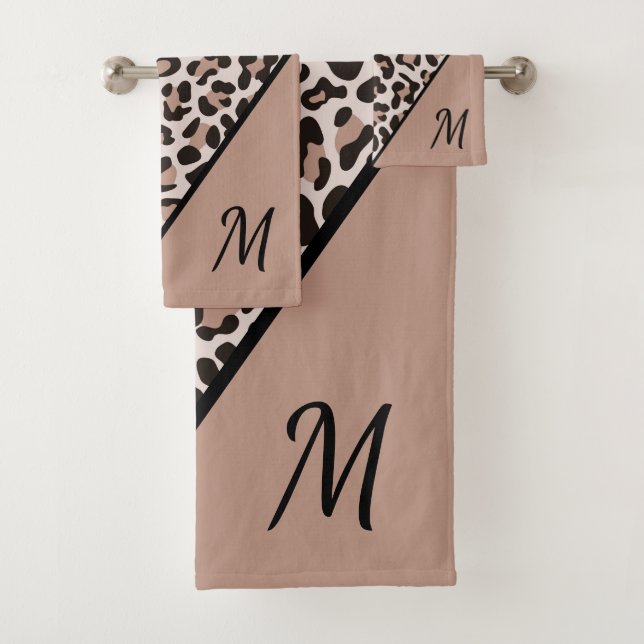 Monogram Rose Gold Leopard Print Trendy Bath Towel (Insitu)