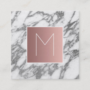 monogram rose gold on grey marble square business card
