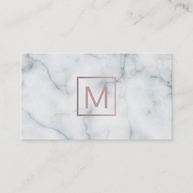 monogram rose gold on marble design business card (Front)