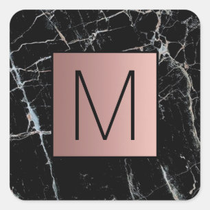 monogram rose gold on marble square sticker