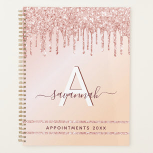 Monogram rose gold pink glitter 2023 modern chic planner